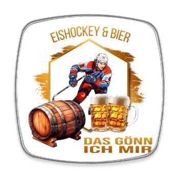 Eishockey & Bier - Das gönn ich mir - Viereckiger Kühlschrankmagnet - Weiß - Vorne