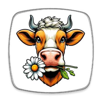 Kuh mit einer Gänseblümchenblume im Maul Blumen - Viereckiger Kühlschrankmagnet - Weiß - Vorne