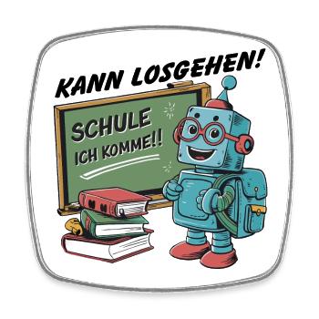 Einschulung erster Schultag kleiner Roboter - Viereckiger Kühlschrankmagnet - Weiß - Vorne