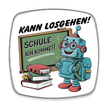 Einschulung erster Schultag kleiner Roboter - Viereckiger Kühlschrankmagnet - Weiß - Vorne