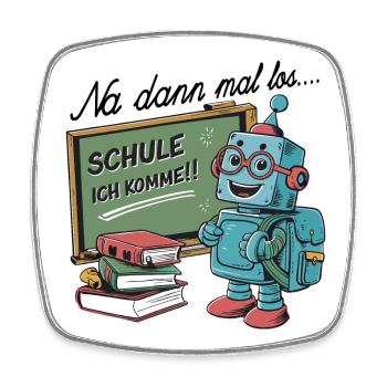 Einschulung erster Schultag kleiner Roboter - Viereckiger Kühlschrankmagnet - Weiß - Vorne