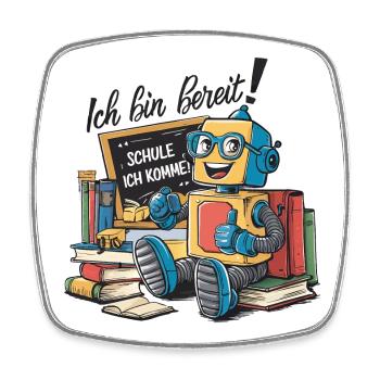 Einschulung erster Schultag kleiner Roboter - Viereckiger Kühlschrankmagnet - Weiß - Vorne