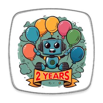 2 ans d’anniversaire petit robot avec des ballons - Magnet carré - blanc - Devant
