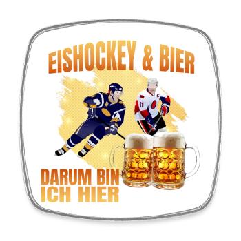 Eishockey und Bier - Darum bin ich hier - Viereckiger Kühlschrankmagnet - Weiß - Vorne