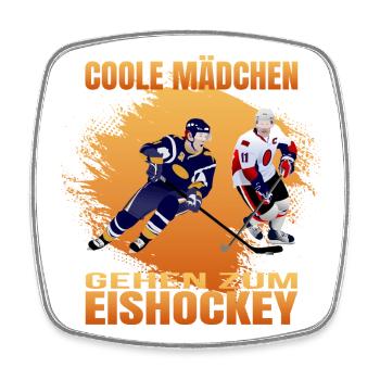 Coole Mädchen gehen zum Eishockey - Viereckiger Kühlschrankmagnet - Weiß - Vorne