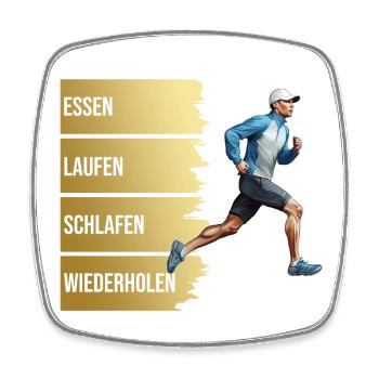 Essen - Laufen - Schlafen - Wiederholen - Viereckiger Kühlschrankmagnet - Weiß - Vorne