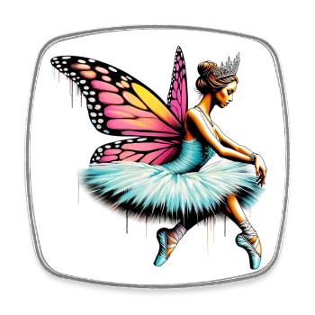 Ballerina mit Schmetterlingsflügeln, Schmetterlingen, Tutu - Viereckiger Kühlschrankmagnet - Weiß - Vorne