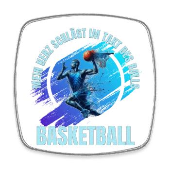 Basketball: Mein Herz schlägt im Takt des Balls - Viereckiger Kühlschrankmagnet - Weiß - Vorne