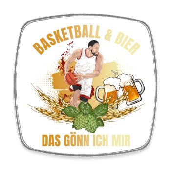 Basketball & Bier - Das gönn ich mir - Viereckiger Kühlschrankmagnet - Weiß - Vorne