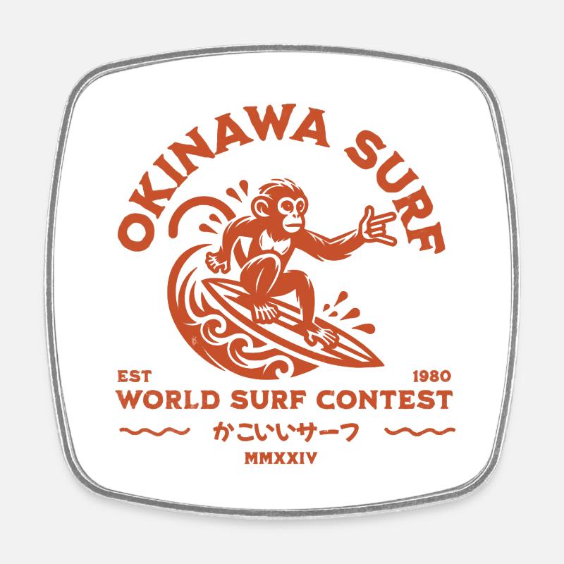 Okinawa Surf Monkey (kakoii surf) - Viereckiger Kühlschrankmagnet - Weiß