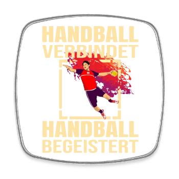 Handball verbindet - Handball begeistert - Viereckiger Kühlschrankmagnet - Weiß - Vorne