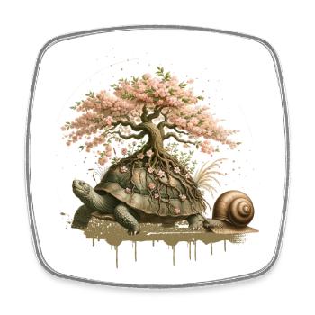 Tortue avec un bonsaï sur sa carapace - Magnet carré - blanc - Devant