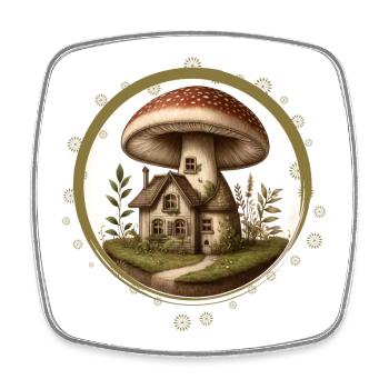 Conception d’un champignon comme une maison de conte de fées dans la forêt - Magnet carré - blanc - Devant