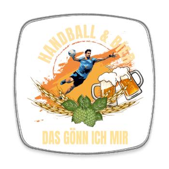 Handball & Bier - Das gönn ich mir - Viereckiger Kühlschrankmagnet - Weiß - Vorne