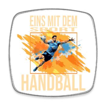 Eins mit dem Sport - Handball - Viereckiger Kühlschrankmagnet - Weiß - Vorne