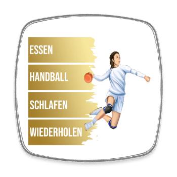 Essen - Handball - Schlafen - Wiederholen - Viereckiger Kühlschrankmagnet - Weiß - Vorne