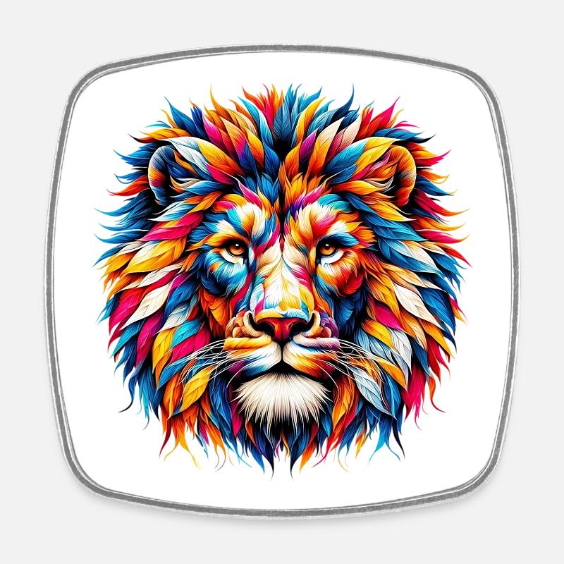Lion - Magnet carré - blanc