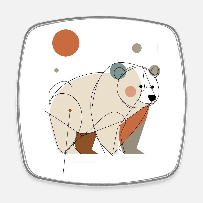 Geometric Bear - Square fridge magnet - white