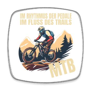 Im Rhythmus der Pedale - Im Fluss des Trails - Viereckiger Kühlschrankmagnet - Weiß - Vorne