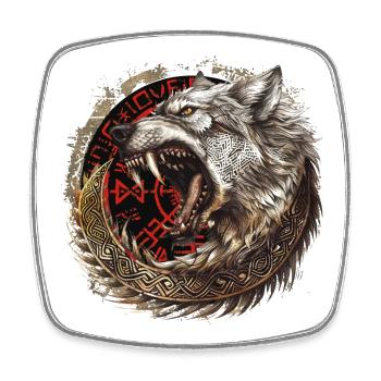 Viking Wolf Wolves Geri & Freki Valhalla d’Odin - Magnet carré - blanc - Devant