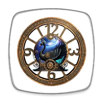 Black Steampunk Swan - Square fridge magnet - white - Front