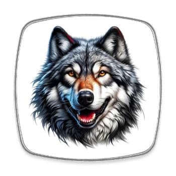Loup - Magnet carré - blanc - Devant