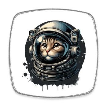 Eine Katze mit Astronautenhelm im Weltraum - Viereckiger Kühlschrankmagnet - Weiß - Vorne