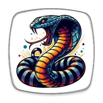 motif serpent Cobra dynamique et coloré - Magnet carré - blanc - Devant