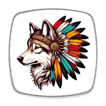 Loup amérindien Peau rouge américaine - Magnet carré - blanc - Devant