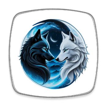 Two majestic wolf heads - Square fridge magnet - white - Front