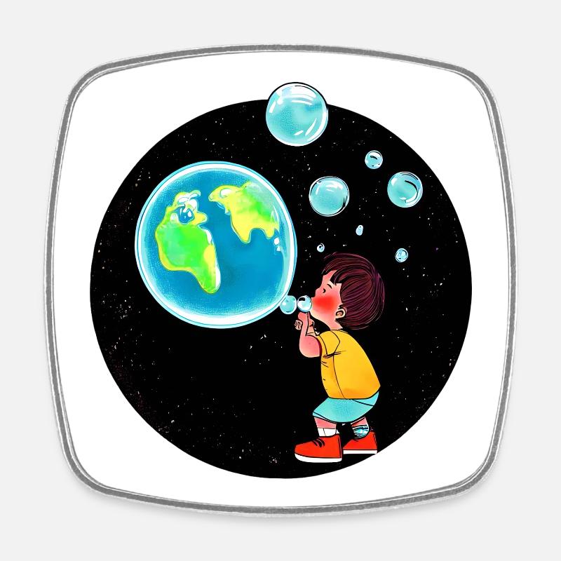 Planet Earth - Square fridge magnet - white