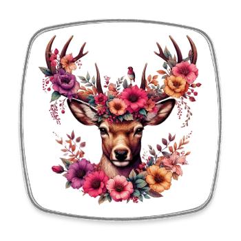 Deer with Flowers - Square fridge magnet - white - Front