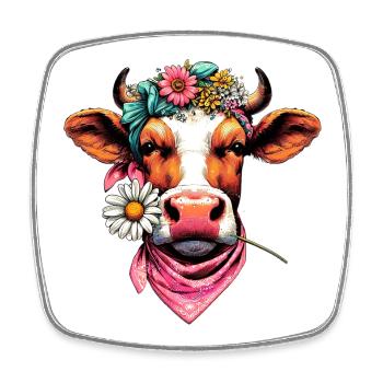 Kuh mit Blumen - Viereckiger Kühlschrankmagnet - Weiß - Vorne