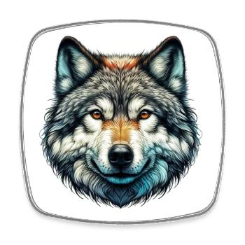 Loup - Magnet carré - blanc - Devant