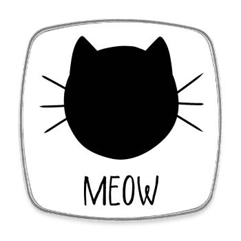 MEOW Katzenkopf Silhouette - Viereckiger Kühlschrankmagnet - Weiß - Vorne