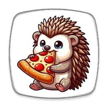 Drôle de hérisson mangeant une pizza aux olives et au fromage - Magnet carré - blanc - Devant