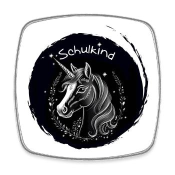 School Child - Unicorn with Star - Chalk Blackboard - Square fridge magnet - white - Front