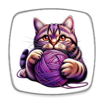 Cat plays with a ball of yarn - Square fridge magnet - white - Front