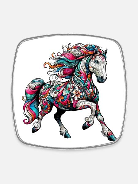 Cheval - Magnet carré - blanc