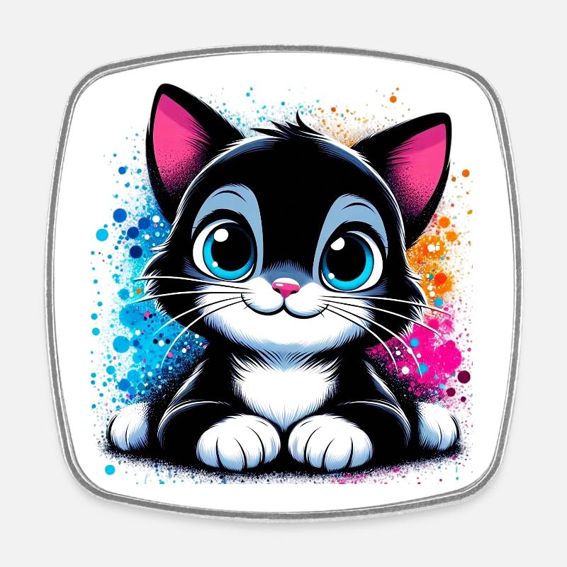 Katze - Viereckiger Kühlschrankmagnet - Weiß