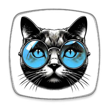Katze mit Brille - Viereckiger Kühlschrankmagnet - Weiß - Vorne