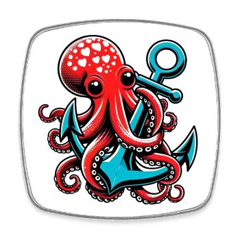 Octopus hugs an Anchor - Square fridge magnet - white - Front