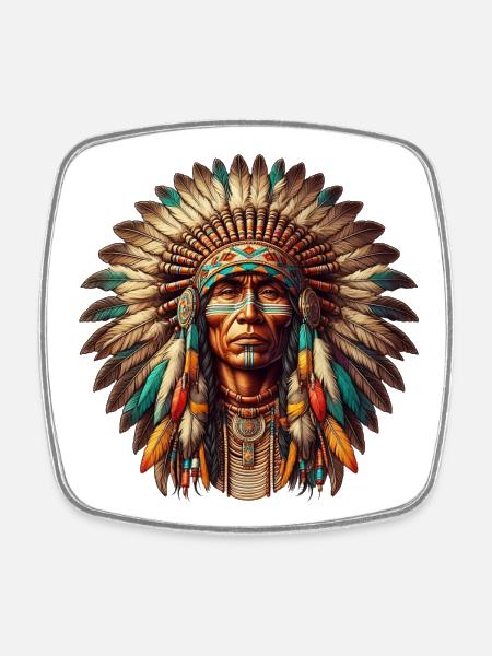 Amerikanischer Indianer Amerikaner - Viereckiger Kühlschrankmagnet - Weiß