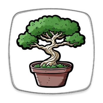 Comic Bonsai Baum - Viereckiger Kühlschrankmagnet - Weiß - Vorne