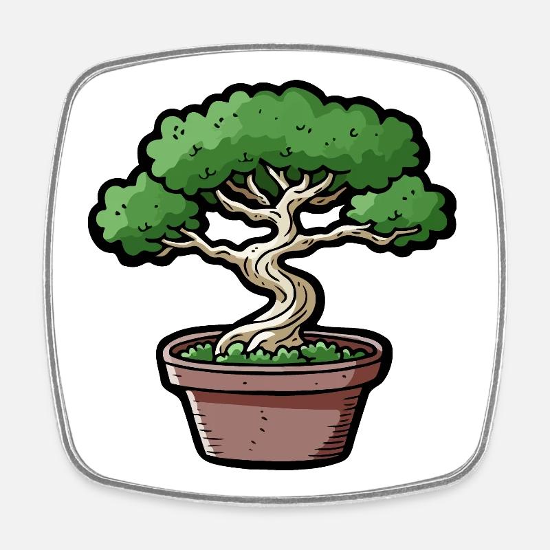 Comic Bonsai Baum - Viereckiger Kühlschrankmagnet - Weiß