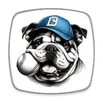 Bouledogue anglais Baseball Chien - Magnet carré - blanc - Devant