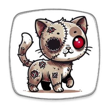 gruselige Zombie-Kawaii-Katze für Halloween Spaß - Viereckiger Kühlschrankmagnet - Weiß - Vorne