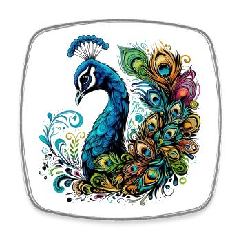 Pfau - Viereckiger Kühlschrankmagnet - Weiß - Vorne
