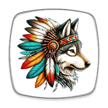 Loup amérindien Peaux-rouges d’Amérique - Magnet carré - blanc - Devant