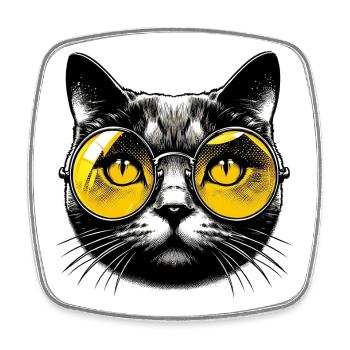 Kater mit Brille - Viereckiger Kühlschrankmagnet - Weiß - Vorne